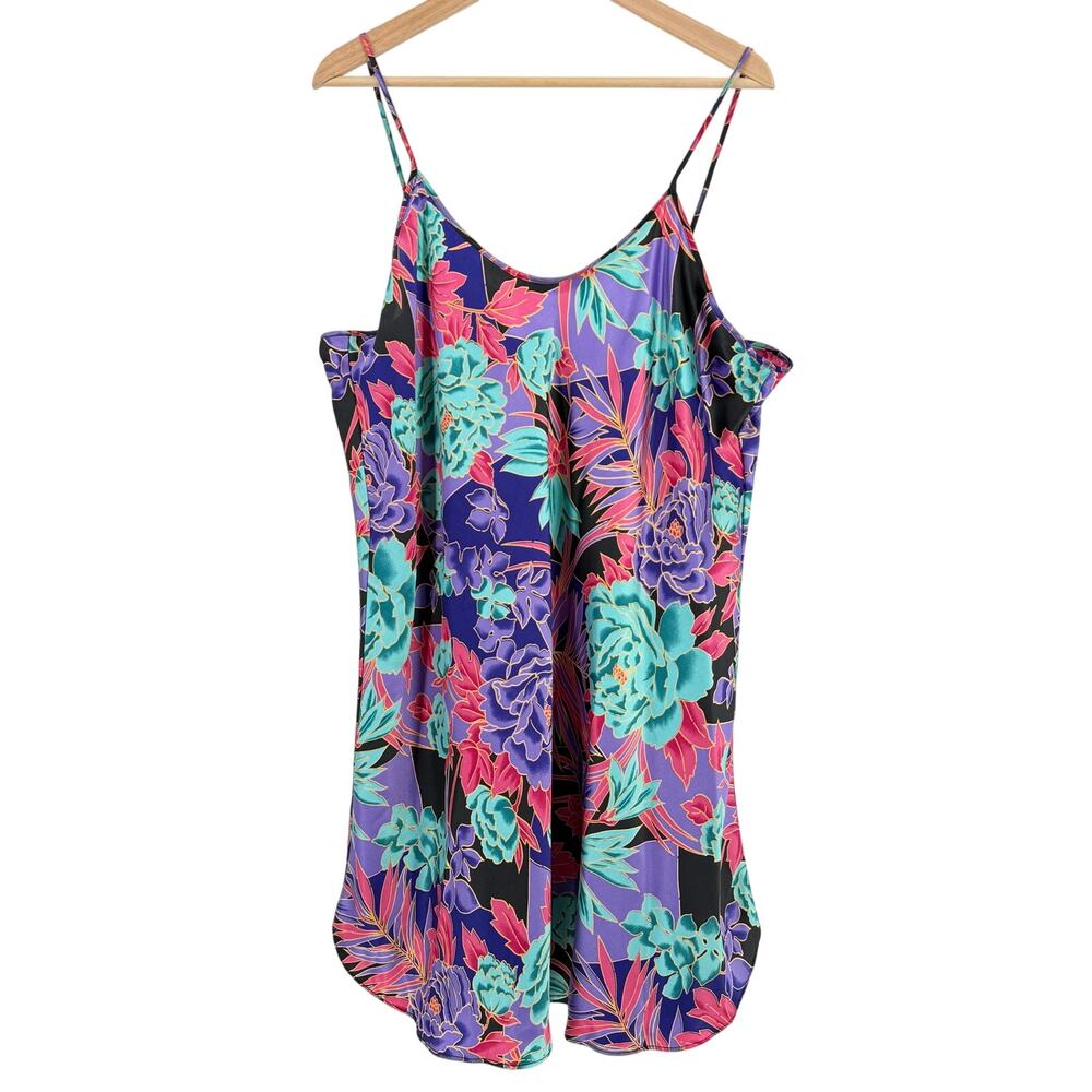 Laniqué  Floral Camisole Nightie Dress Plus Size 22 24 Purple Teal